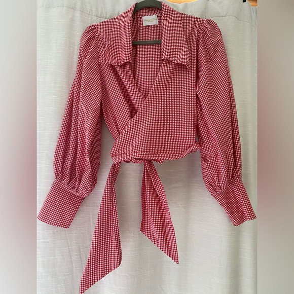 Maison Cleo Julie blouse red gingham top *small blemish* - Picture 7 of 16